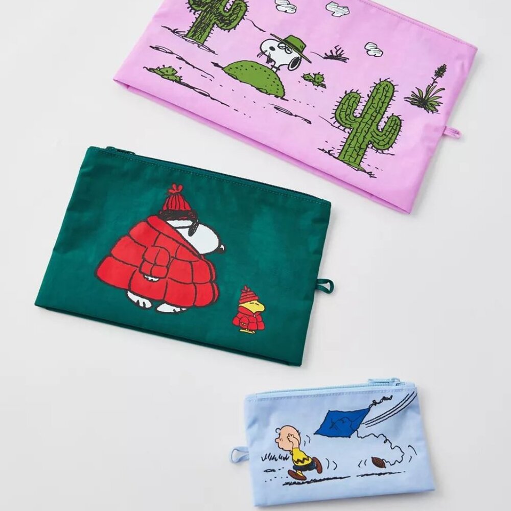 NWT Baggu Go Pouch Set - Peanuts (Kite Eating Tree, Puffer Snoopy, Pink Spike) - Picture 5 of 6